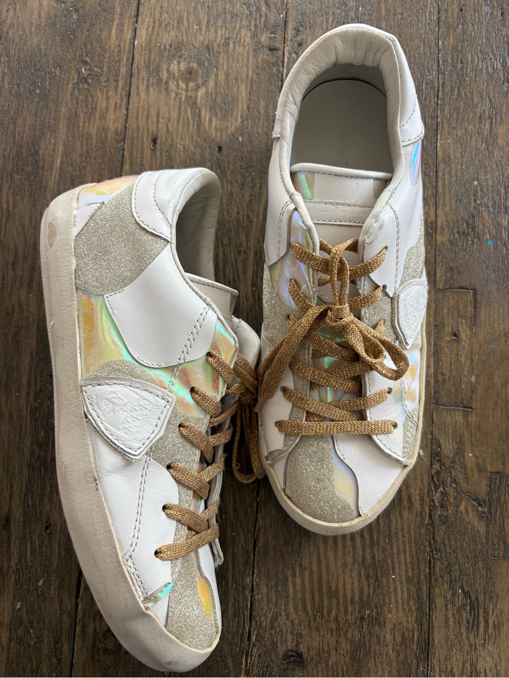 Philippe Model Paris Womenâs Sneakers Eu37 White Leather Glitter Italy